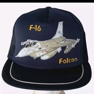 Vtg 1990s F-16 Falcon Air Force Jet Fighter Mesh Baseball Cap Hat New NOS OSFM